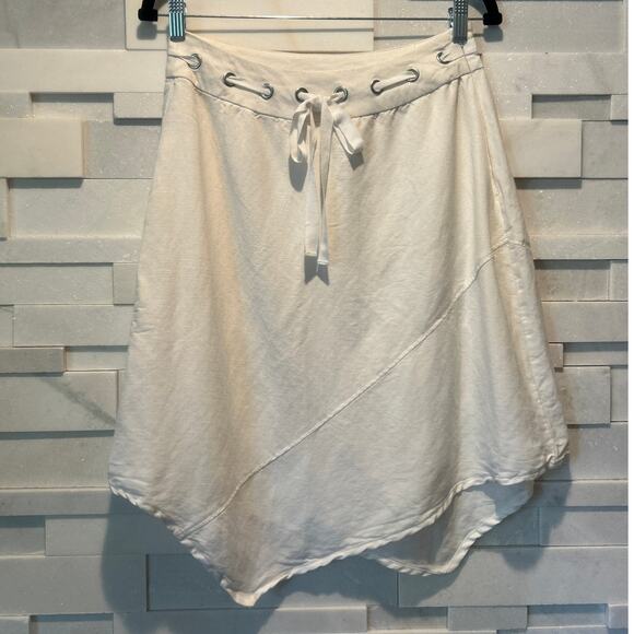 COTE' FEMME VINTAGE 90s Y2K Assymetrical Linen/Viscose Grommet Tie Midi Skirt 8 - Picture 2 of 7